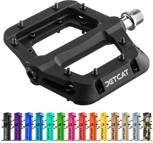 JETCAT Mountain Bike Pedals Flat - MTB Pedals Flat, Bicycle Pedals for BMX/MTN/Road/Gravel/EBike, BMX Pedals, Platform Pedals, Adults & Kids Bike Replacement - Black 9/16