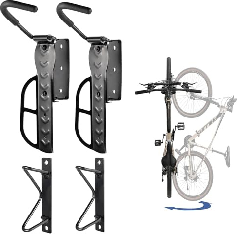 LEKUNI Giratorio Soporte Bicicletas Pared, Colgador Bicicleta Pared, Soporte Bici Para Ahorra Espacio, Organizador Herramientas Pared Para MTB Y Bicicleta Carretera (2 Pack)