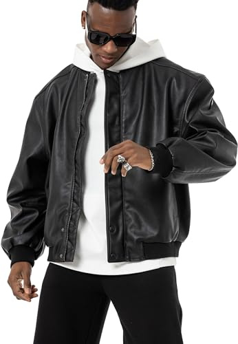 Redbridge Veste en cuir de style bomber en cuir synthétique surdimensionnée, Noir , S