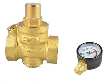 Druckminderer Wasser 1 Messing-Wasserdruckminderer-Halteventilregler, einstellbares Überdruckventil-Messgerät (Size : 1, Color : Valve with Gauge)