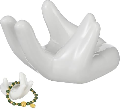 AOKWAWALIY Keramik Hand Schmuckhalter 4.5 Zoll Weiß Handförmiger Ring- Und Armbandständer Desktop Ornament Fotografie Requisite Für Elegante Schmuckpräsentation Und Dekoration