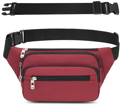 IHIGOGOFA Bauchtasche Gürteltasche Hüfttasche mit Einem 60 cm Verlängerten Gürtel Unisex Modern Umhängetaschen Handytasche für Outdoor Reise Wandern Hundetraining Damen und Herren (Weinrot)