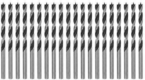 sourcing map 20pcs Brad Point Drill Bits 4mm(10/64) Dia Straight Round Shank Drill Metric Brad Point 2 Drilling Depth Spiral Twist Drill Bits for Carpenter Woodworking Plastic Rubber