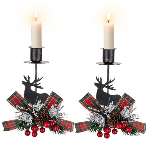 Sziqiqi Kerzenständer Stabkerzen für Weihnachtsdeko: Schwarz Stabkerzenhalter Hirsch Dekorative Geweih Kerzenhalter für Stabkerzen für Weihnachten Tischdeko Fensterbank 2 Stück
