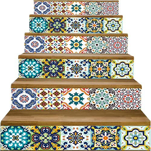 adesivi per alzate di scale, adesivi per scale 3D, Adesivi for scale autoadesivi 6 pezzi decalcomanie stacca e attacca for gradini in legno, decalcomania artistica for interni fai da te vinile profess