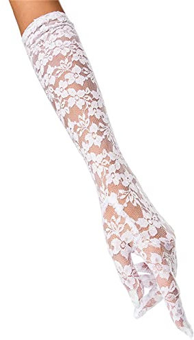 Blausky 1 Paar Lange Spitze Handschuhe,Damen Lace Handschuhe,Hochzeit Fingerhandschuhe,Brauthandschuhe,Spitze Handstulpen,Sommer Dünne Handschuhe,für Braut Hochzeitsfeier Party,48 cm,Weiß