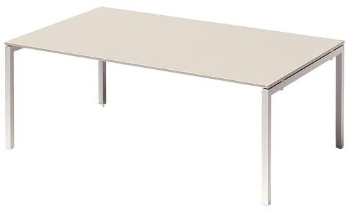 Bisley Cito Konferenztisch höhenverstellbar 200x120 cm, Tischplatte in Grauweiß, U-Gestell in Weiß - Besprechungstisch & Meetingtisch, großer Chef Schreibtisch XXL-Tisch
