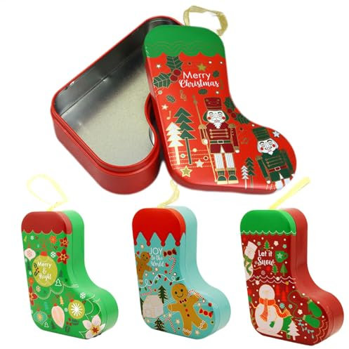 Scatole di latta natalizie per biscotti, barattoli di Natale in latta con coperchio, contenitori per calze natalizie e caramelle, set da 4 pezzi, contenitori per biscotti in latta