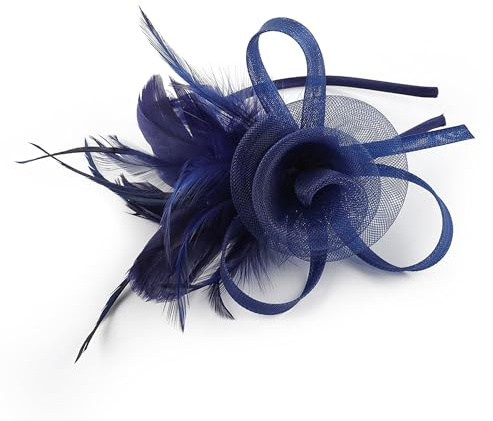 Fascinators Hats 20s 50s Pillbox Hat Tulle Fascinators for Women Tea Party Headband Clip Hat Wedding Cocktail Headwear (Navy)