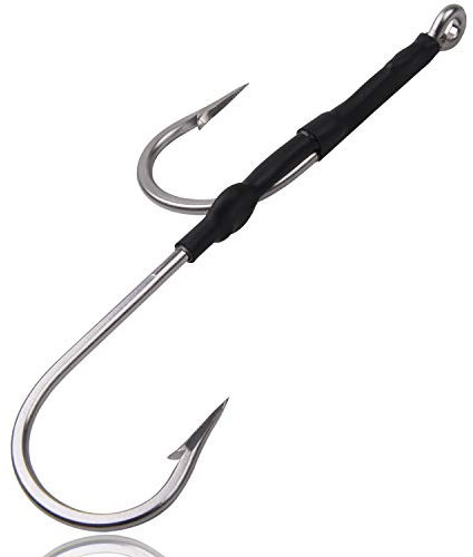 Edelstahl-Doppelhaken-Rig zum Schleppen und Chunken, 2 Stück, Doppelhaken für große Wildangeln, geschmiedetes Salzwasser, Angeln für Wels, Thunfisch, Marlin (2 Stück 12/0)