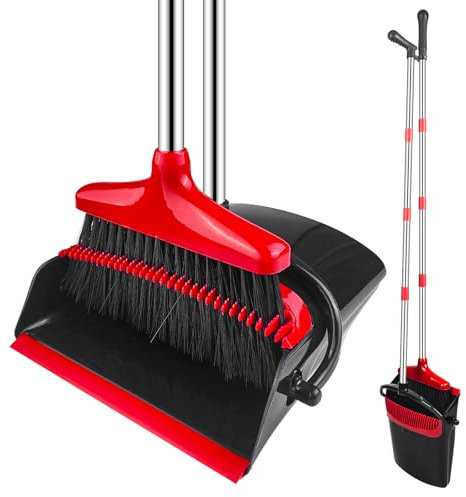 Luazvilkpsar Set Scopa e Paletta, Set di Scopa e Paletta, Paletta Richiudibile con Denti a Pettine per Casa, Scopa Alta e Paletta Verticale in Acciaio Inox, Broom And Dustpan Set per Interni Giardino