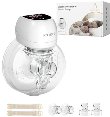 KISSBOBO Electric Breast Pump, Wearable Breast Pump Hands Free Portable,4 Modes 12 Levels with LED Dispaly, Low Noise Painless Rechargeable Wireless Electrical W/ 21/24MM Flanges(White 1PCS)