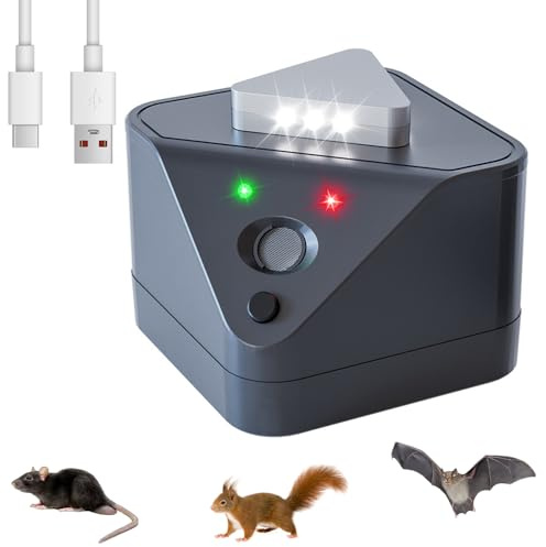 Ultrason Souris et Rats, Repulsif Souris Ultrasons 360° Anti Souris avec Lumière LED Appareil Ultrason pour Nuisible Rongeurs Plug in Répulsif Intérieur Dispositif Anti Nuisible Cafards (Noir)