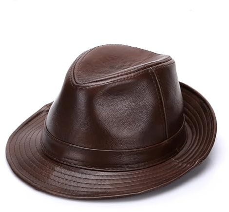 HEUchuan Cowboy Hüte Echtes Rindsleder Leder Hüte Herbst Winter Warme Männer Echtes Rindsleder Leder Top Hüte Männer Mode Kappen für REIT-/Reitsport-/Musikfestivals(Brown,62cm)