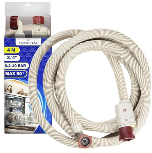 Tubo de Agua con Aquastop 4 m Max 90° 0.2-10 Bar 3/4 para Lavadora y Lavavajillas - Garantía de 10 Años - MONTERAL