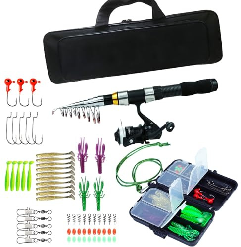 Reisespinnstange Combo - Kompaktes Angelkoffer, Rolle mit Accessoires | Langlebiger Stangenset für Erwachsene, Mehrzweckfischereiausrüstung für Salzwasser -Süßwasserreisen und Outdoor -Abenteuer
