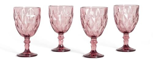 HOMLA Luno Lot de 4 verres à vin rose 340 ml – Design décoratif – Passe au lave-vaisselle