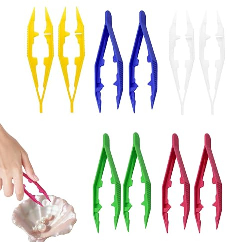10Pcs Plastic Tweezers Colorful Craft Tweezers 11cm Lightweight Tweezer for Feeding Reptiles Birds or Beads Handmade DIY Craft Science Small Objects (5 Colors)