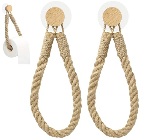 lioewhu Lot de 2 Porte Papier Toilette Corde Vintage, Support Toilette Papier et Porte-Serviette Autocollant, Porte Papier Toilette Mural Corde pour Salle de Bain, Toilettes, Cuisine