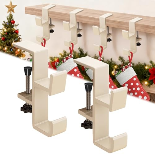 2 Stück Weihnachtsstrumpf Haken, Weihnachtssocken Kamin Halter, Metall Weihnachtssocken Zum Aufhängen, Verstellbare Weihnachtskamin Strumpf und Girlande Hänger, Robuste Strumpfhaken für Party Deko