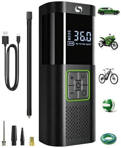 SERVOMASTER Elektrische Luftpumpe, Tragbar Mini Kompressor mit Manometer