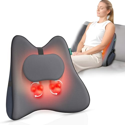 Snailax Masseur Shiatsu pour le dos, le cou et les épaules, design en mousse à mémoire de forme, pétrissage 6D, soulagement des tissus profonds, soutien lombaire pour chaises de bureau, cadeaux pour