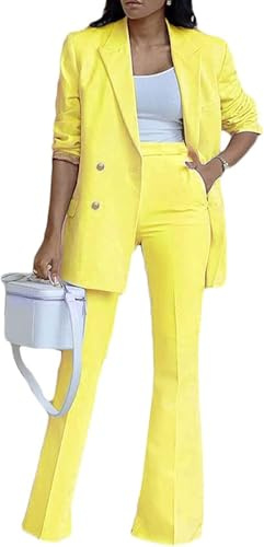 Generisch Donna elegante tuta da lavoro ufficio pantaloni cappotto giacca due pezzi casual moda tuta set gamba ampia pantaloni tuta tuta tuta giacca donna tuta pantaloni tuta donna