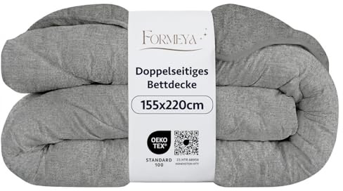 Formeya 4 Jahreszeiten Bettdecke 155x220 cm - Steppdecke ohne Bezug - Mikrofaser Schlafdecke mit 300 g/m² Füllung - Ganzjahresdecke Antiallergisch, Waschbar, Beidseitig Nutzbar - Anthrazit