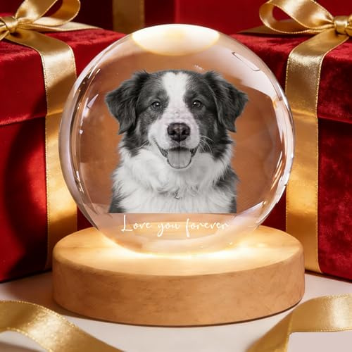 LAISHENGTE Kristallkugel mit Gravur für Ihr eigenes Foto, Gedenkgeschenk für Liebhaber, Familie, Freunde, Hunde (rund)