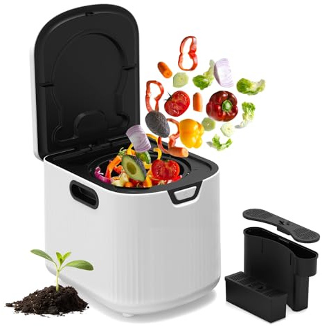 YOURLITE Composteur Cuisine Électrique 3.3L,Poubelle Compost Cuisine Automatique,Auto-Nettoyage, Affichage LED,Bac à Compost Intelligent sans Odeur,avec Filtre à Charbon,Blanc