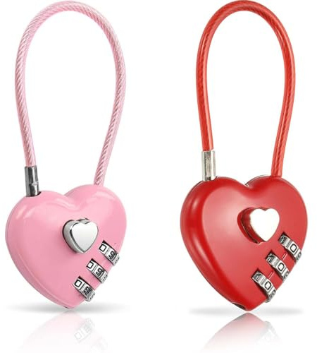 2 Pcs Combination Lock,3 Digit Padlock for Gym Locker,Suitcase Padlocks with Code,Wire Padlock Numbers,Pink Padlock,for School Gym Locker Sports Locker Lock Luggage Fence Backpack(Pink,Red)