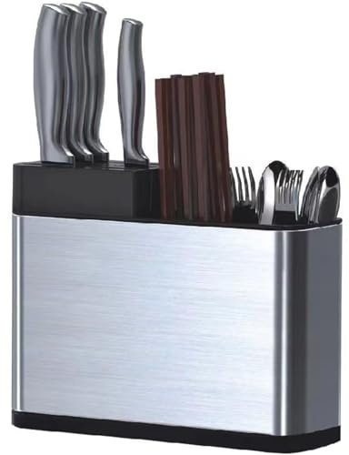 Escurridor de Cubiertos de Acero Inoxidable, Organizador de Cocina con 4 Compartimentos, Portacubiertos Antideslizante para Encimera, Soporte Multifunción para Cuchillos, Tenedores y Cucharas (C)