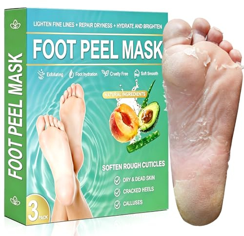 3 Paar Fußmaske Hornhautentferner - Fußpeeling für Zarte Babyhaut | Mit Avocado, Pfirsich & Aloe Vera. Entfernt sanft abgestorbene Hautzellen und pflegt tiefenwirksam für Männer und Frauen
