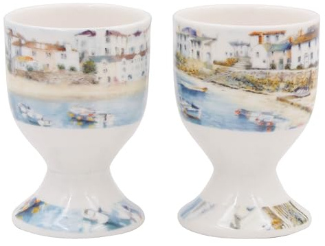 The Leonardo Collection Fine China Harbour Town Egg Cups Set of 2 | Fine China Construction, Dishwasher Safe, Breakfast Table Essential, Durable Design, Everyday Dining