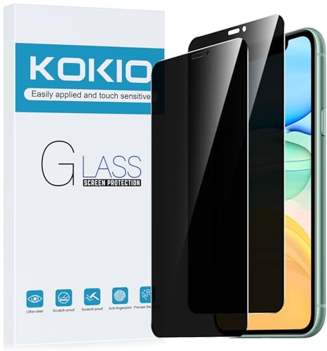 Kokio Sichtschutz für iPhone 11/XR, Anti-Spy Panzer Schutz Glas 9H Härtegrad Sichtschutz Blasenfrei Kratzfest Privacy Schutzfolie, 2 Stück