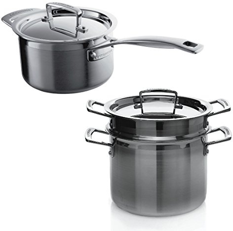 Le Creuset 3-Ply Stainless Steel Pasta Pot, 20 cm and Stainless Steel Saucepan with Lid, 20 cm