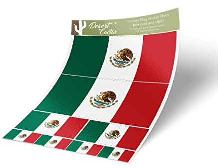 Desert Cactus Mexico Country Flag Sticker Decal Variety Size Pack 8 Total Pieces Kids Logo Scrapbook Car Vinyl Window Bumper Laptop Mexican V