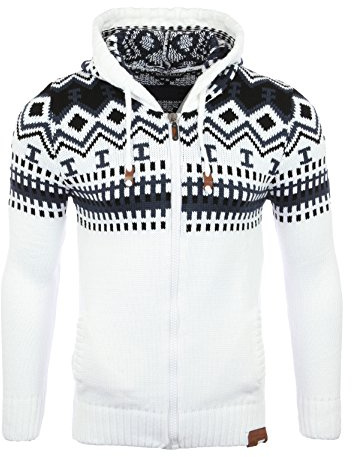 Reslad RS-3104 Pull d'hiver en grosse maille norvégienne pour homme, Blanc., 3XL