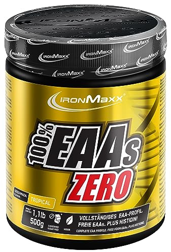 IronMaxx® 100 Percent EAAs Zero Tropical 500g - Aminoacidos Esenciales en Polvo - EAA con BCAA - Sin Azucar - Suplemento Alimenticio para Nutricion Deportiva