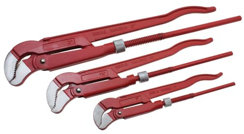 Dönges Eckrohrzange Set S-Mau | 3 teilig, 1 - 1½ - 2 Zoll | Rohrzangenset Chrom Vanadium Stahl | S-förmige Maul Zangen