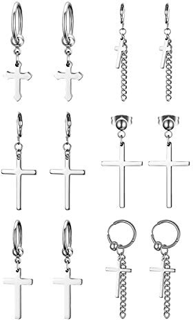 Aroncent Ohrringe Set Herren Ohrstecker Edelstahl Gestüt Stecker Unisex Ohrhänger Kruzifix Kreuz Kette Gotik Punk Rock Schwarz/Silber/Gold