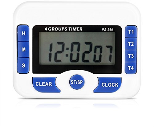 Nikou Countdown Timer, Digital 4-Channel Independent Group Timer Countdown Magnetic Kitchen Cooking Clock, Multi-Function Timer with Digital Alarm Clock