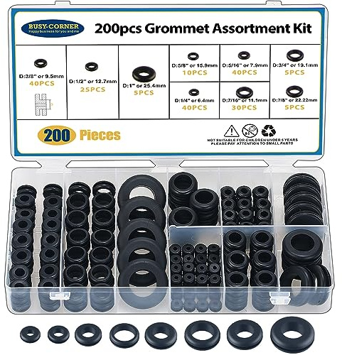 200 PCS Hollow Rubber Grommet Firewall Hole Plug Assortment, Rubber Grommet kit 1/4, 5/16, 3/8, 7/16, 1/2, 5/8, 3/4'', 7/8, 1''