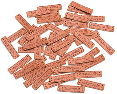 100 PCS PU Handmade Labels, Lederetiketten zum Annähen mit Löchern | Kleidungszubehör,für Strickprojekte,Kleidung,Hüte,Schals und DIY Projekte