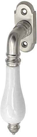 Poignée de fenêtre antique | Olive | Laiton nickelé mat brossé, modèle – NM3571-81 | Halbolive Kronach NM – Fabriqué à la main selon un modèle historique