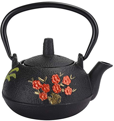 tetera hierro fundido, tetera japonesa de Tetsubin, tetera de hierro fundido, hervidor de té de hierro fundido, estufa, flor, decoración de regalo de bambú, 0,3 l