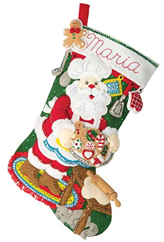 Bucilla Felt Applique 18 Stocking Making Kit, Gingerbread Santa, Perfect for DIY Arts and Crafts, 89312E