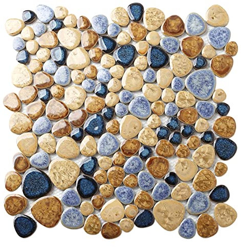 Glasierte blaue Mosaik-Kieselstein-Fliesen aus Porzellan für Schwimmbad, Bad, Dusche, Wandfliesen, TSTGPT001 (1,5 Quadratmeter)