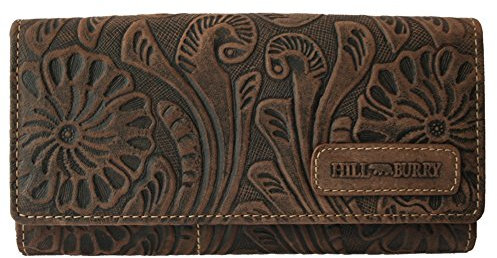 Golden Deer XL Geldbörse Portemonnaie Portmonee aus Leder Frauen Damen Langbörse Geldbeutel Geldtasche Frauen Design (Hill Burry Kollektion) (Dunkelbraun)