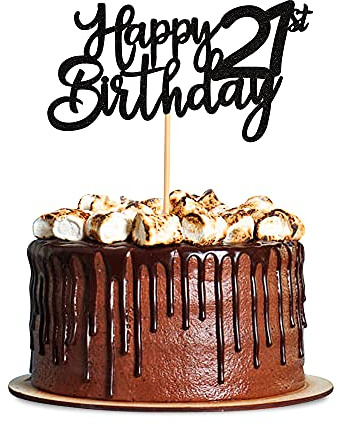 Blumomon 3 Pack Happy 21st Birthday Cake Topper - Black Glitter Decoration for Party Supplies